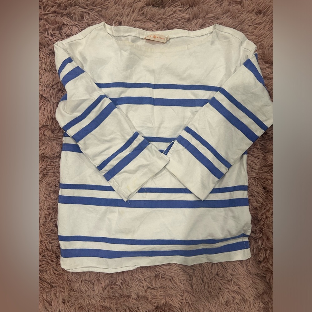 Tory Burch Blue and White Nautical Crew Neck Sweater